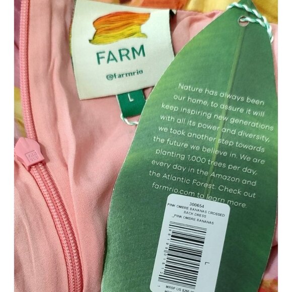 FARM Rio Mid Dress L Ombre Bananas Crossed Back Dress Tropical Summer - Picture 12 of 16
